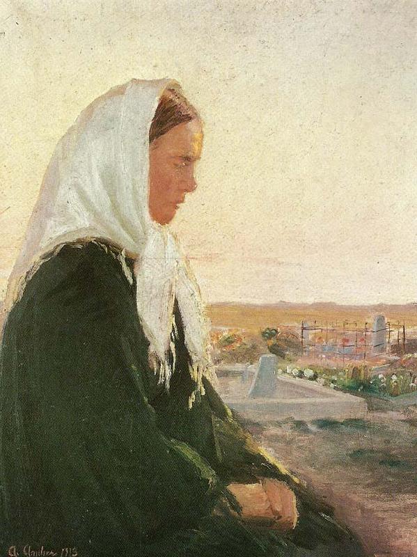Anna Ancher ung kvinde pa kirkegarden i skagarden oil painting image
